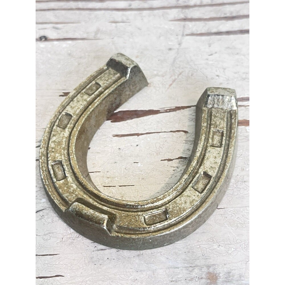 Vintage Brass Lucky Horseshoe Paperweight D&J Gifts 3.5”x3.5” Desk Office Felt